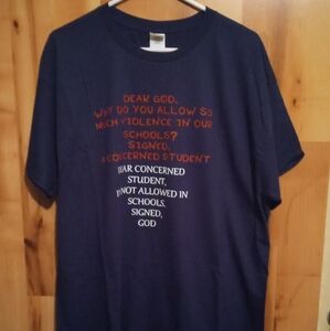 Handmade Hanes XL T-shirt Steel Blue Orange White Vinyl Lettering